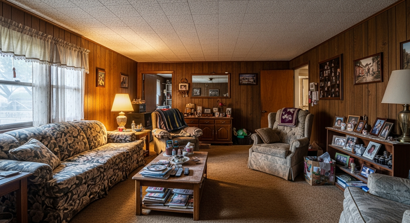 Empty house virtual staging before - outdated living room needs real estate photo staging