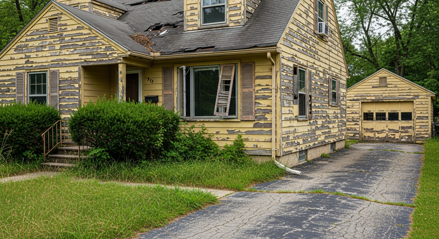 Before virtual staging real estate photo - outdated home exterior needs digital home staging